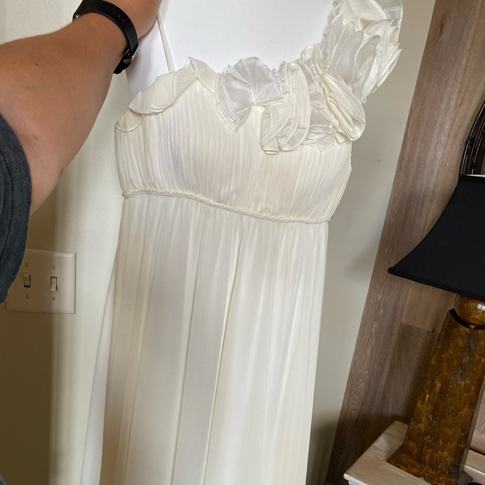 white/cream full length prom or occasion dress